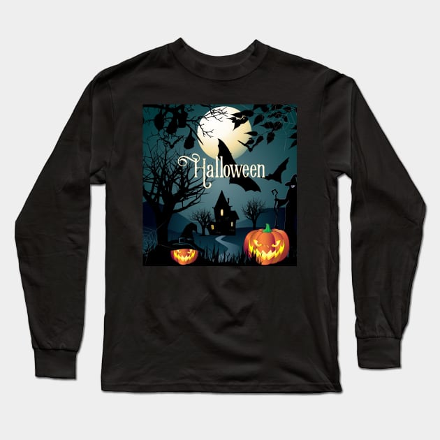 Halloween night party illustration Long Sleeve T-Shirt by sofiartmedia